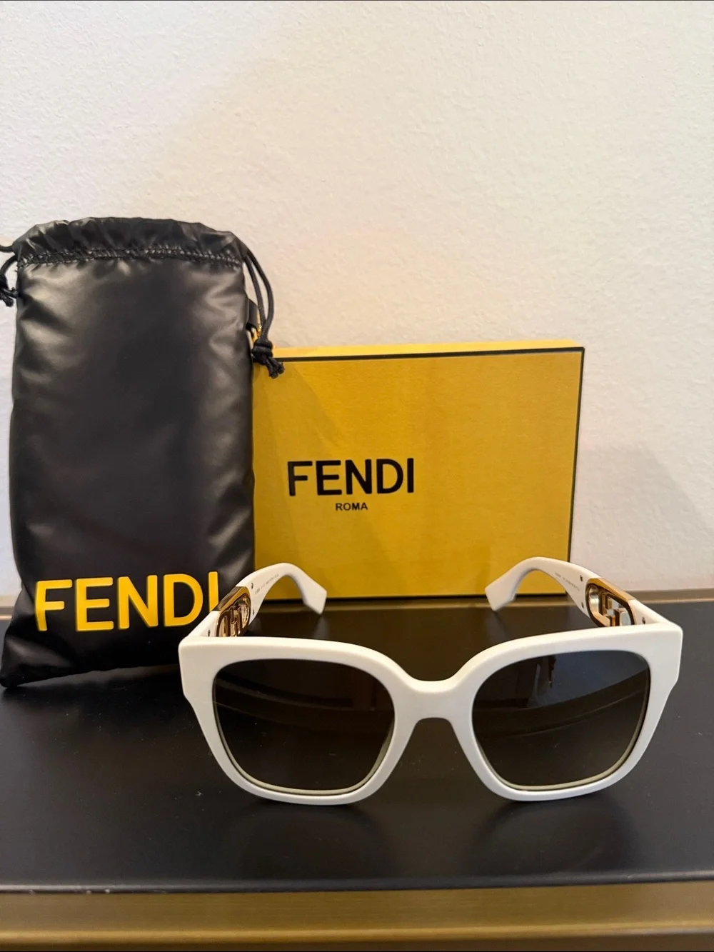 Authentic FENDI Square Acetate-frame Sunglasses in White - Like New